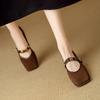 Fashion NEW Spring/Autumn Women Pumps Square Toe Chunky Heel Shoes Sheep Suede Leather Shoes for Women Slip-on Metal Buckle Strap Shoes