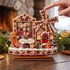 Christmas Photo Storage 2D Gingerbread House Wooden Frame, Spinning Windmill Picture Home Decoration Desktop Holder for Fireplace Table Decor Family