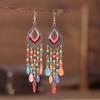 Vintage Ethnic Long Water Drop Tassel Earrings for Women Boho Colorful Hollow Flower Rhinestone Crystal Dangle Earrings