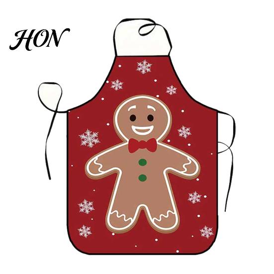 Oil Proof Cooking Cover Christmas Apron with Santa Gingerbread Prints, Waterproof Resistant Holiday Apron, Adjustable Tie for Kitchen Baking
