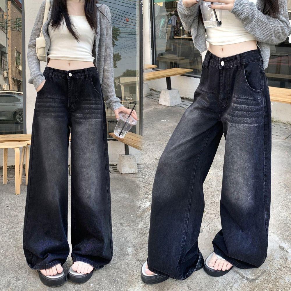 High Waist Y2K Jeans Straight Leg Cowboy Trousers Fashion Baggy Denim Pants  Girls Lady