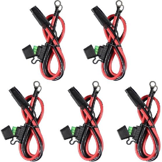 [5 Pack] 2FT SAE To O Ring Terminal Harness 10AWG - Eyelet O-Ring Terminal 10Gauge Harness With 30A Fuse,Battery Trickle Charger Cable For