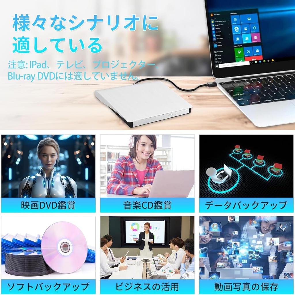 BRJR Внешний DVD-привод 8XDVD, Внешний оптический привод USB, Совместимый с MAC, Внешний тонкий портативный CD-привод, Привод, Высокоскоростная обработка, и 24XCD,