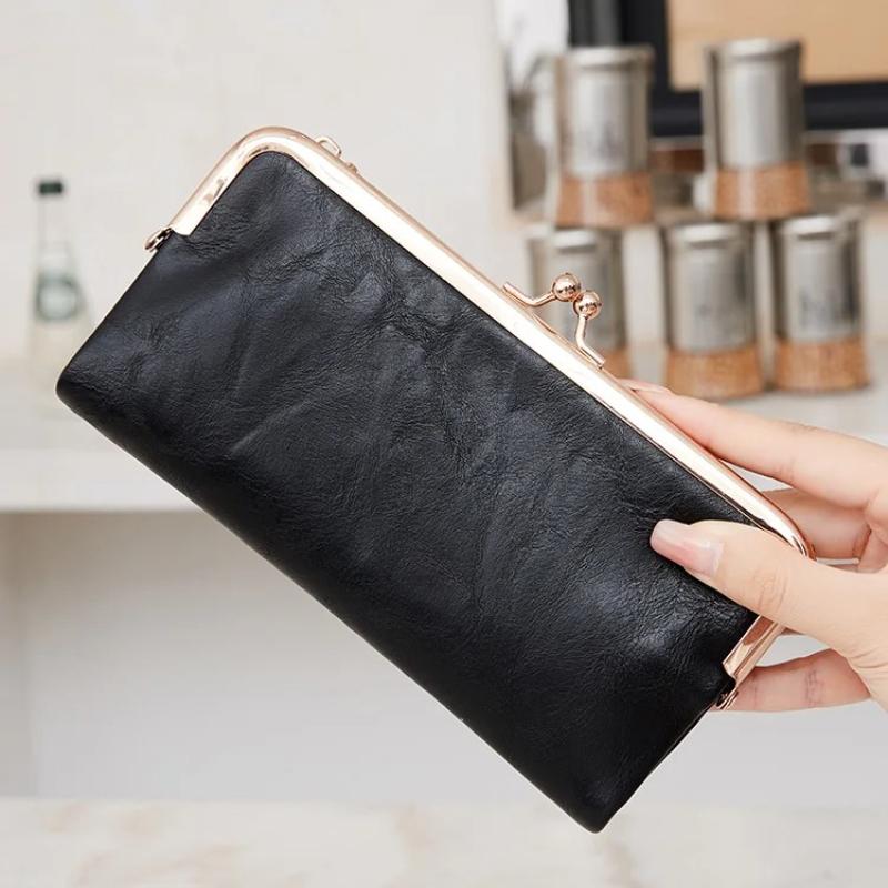 Ретро Женский Кошелек Однотонный Многофункциональный Длинный Кошелек Винтажный Клатч Кошелек для Монет Женский Держатель для Карт Кошелек на Молнии