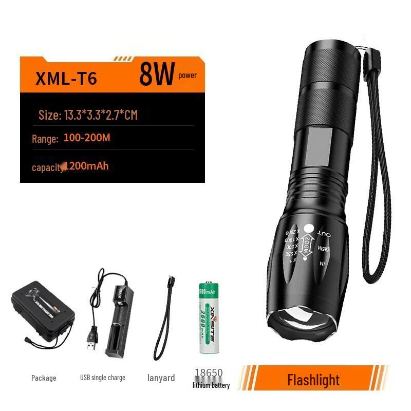 A100 Mini Rechargeable LED Flashlight with T6 Telescopic Zoom