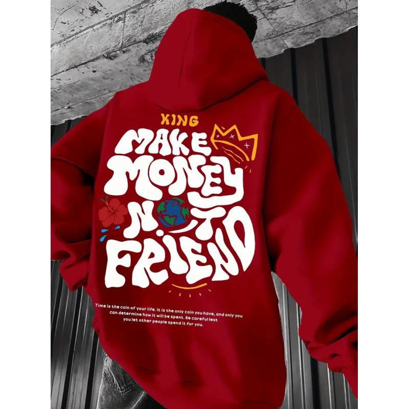 European and American trend men's and women's sweaters printed fleece long-sleeved hooded pullover spring and autumn shoulder-sleeved sweater