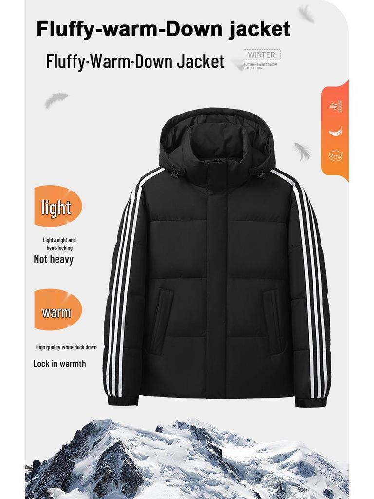 Унисекс пуховик Adidas с капюшоном и тремя полосками - Модный зимний пальто