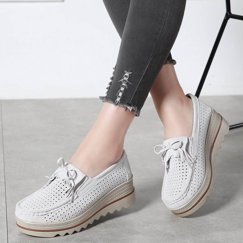 Fashion Macrame Women's Loafers Cow Suede Platform Shoes Slip-on Mother Shoes Walking Shoes Moccasins