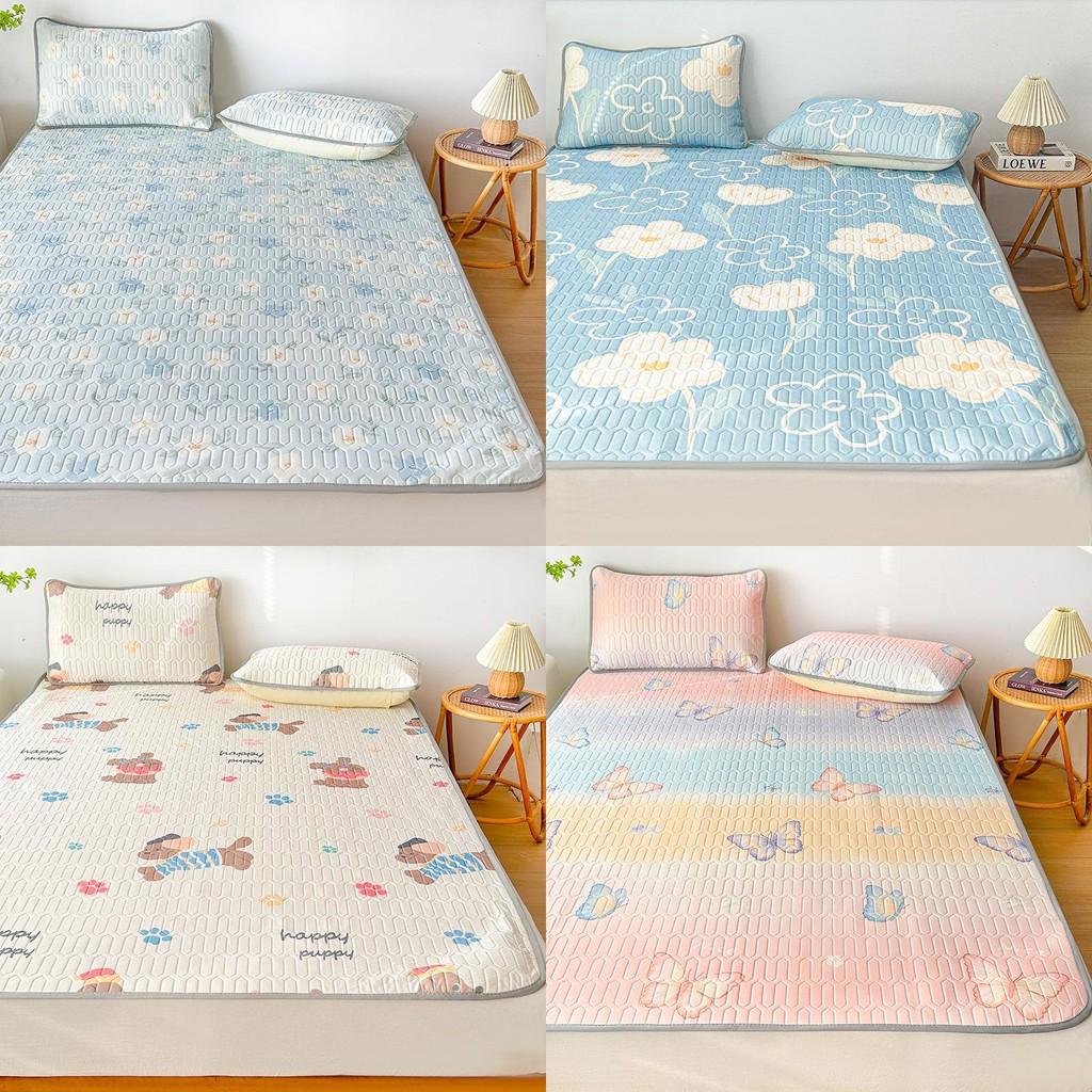 Summertime Bear Butterfly Dog Flower Patternlatex Bed Mat With Waterproof Print Material And Soft Pillowcases