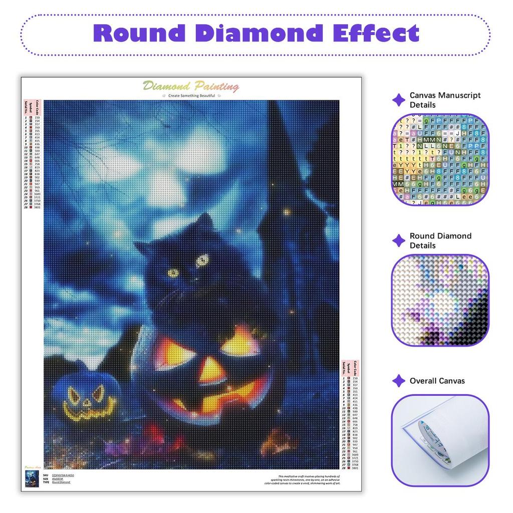 Хэллоуин полная круглая алмазная живопись кошка вышивка тыква картины из стразов мозаика настенное искусство 30x40 см/12x16 дюймов