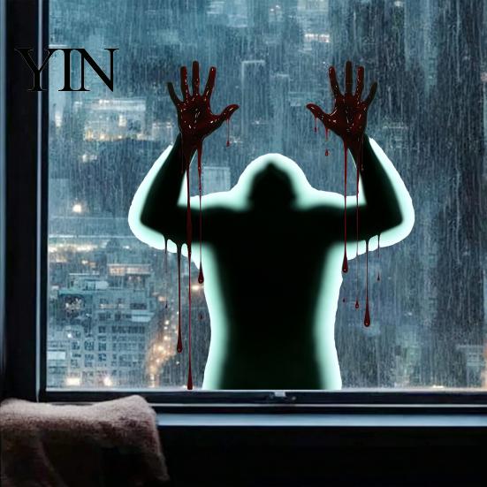 Horror Party Supplies Halloween Blood Hand Zombie Silhouette Static Window Cling, Scary Ghost Shadow Black Decorations Glass Decal, PVC Reusable
