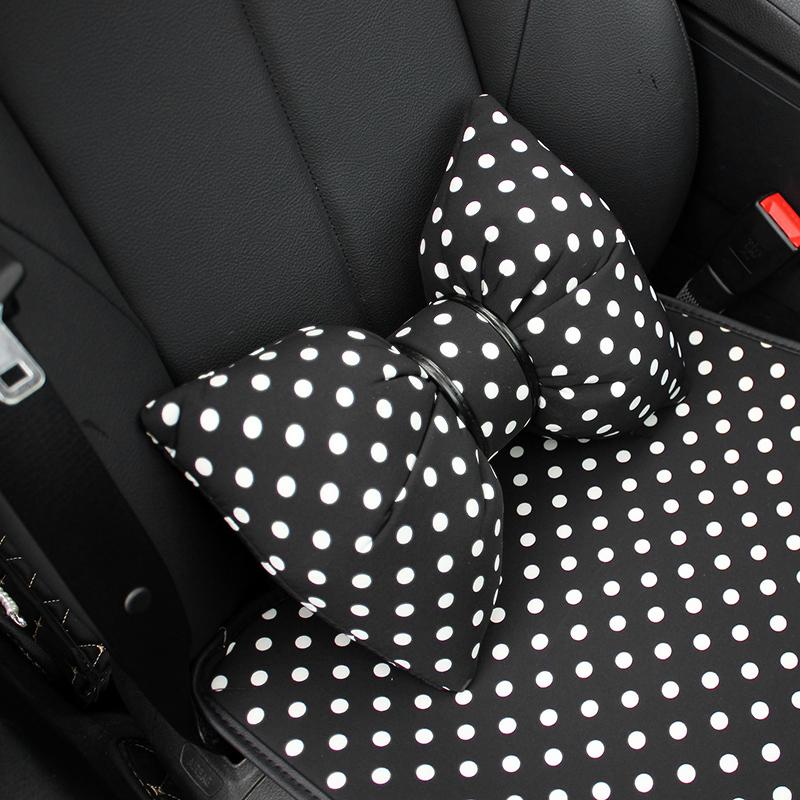 1PC High Quality Polka Dot Bowknot Car Neck Pillow Soft Cotton Auto Headrest Seat Support Holder Car Interior Accessories