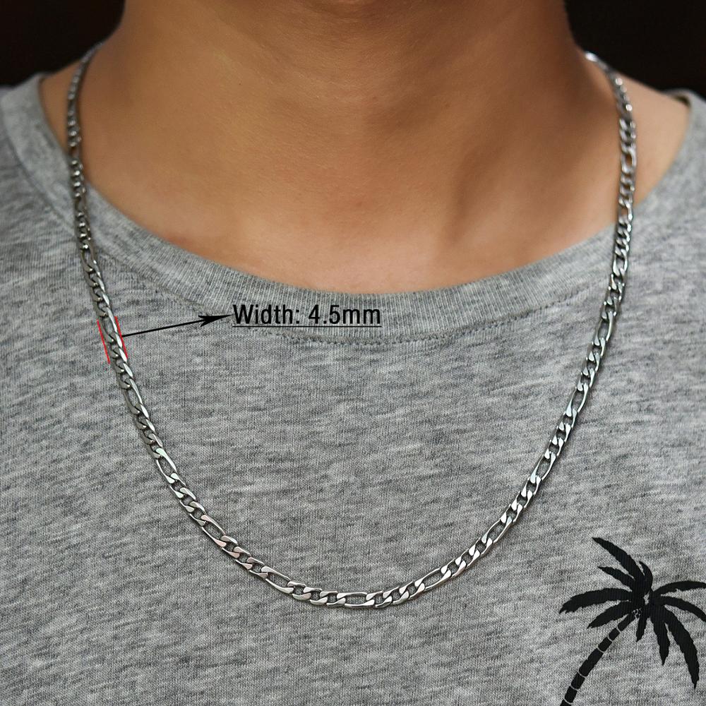 Classic Stainless Steel Figaro Chain Link Necklace Chains for Men Women Silver Choker Metal Jewelry Making Accessories