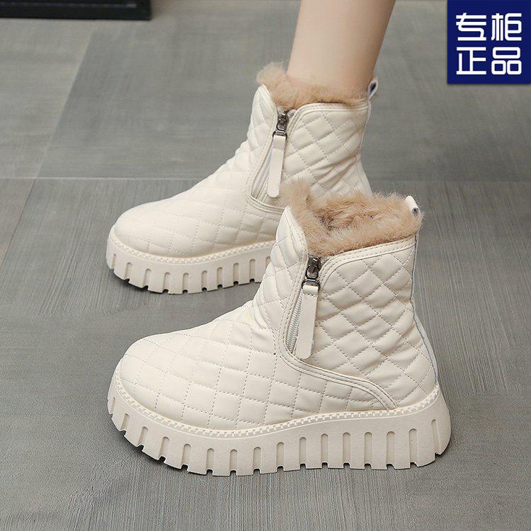Зима 2024 года, новые зимние сапоги на толстой подошве из бархата и утолщенного хлопка, женские короткие сапоги с меховым покрытием, теплая женская обувь из хлопка