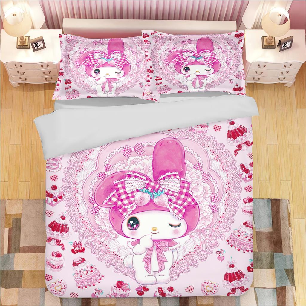 Серия Sanrio Набор постельного белья пододеяльник Kuromi для детей Размер King-size Роскошный чехол 100% Полиэстер 3 предмета Рождественские подарки Декор для дома
