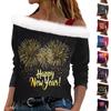 Women's Casual Christmas Printed Long Sleeve Plush Strapless Pullover Top