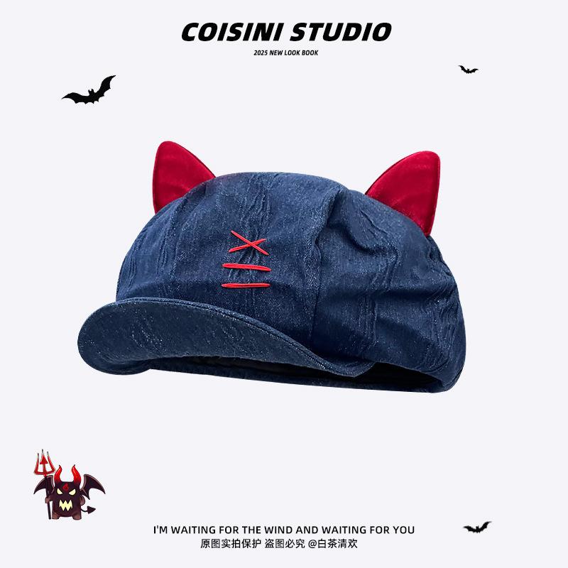Devil Diablo Series Little Devil Ears Octagonal Hat Girls Retro Niche Sweet Cool YK Cloud Painter Hat