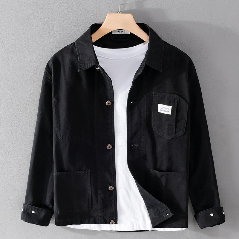 Японские куртки-карго в ретро-стиле для мужчин, весенне-осеннее мужское пальто из чистого хлопка, рабочая одежда, воротник-лацкан, однобортное пальто цвета хаки