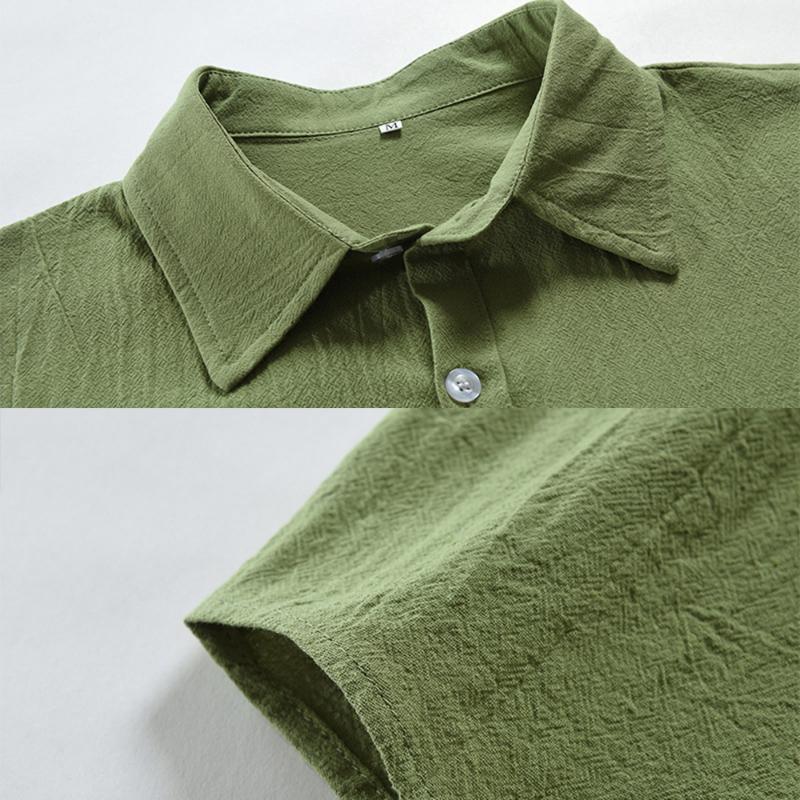 Мужская хлопково-льняная классическая рубашка с длинным рукавом, повседневные однотонные мешковатые топы на пуговицах