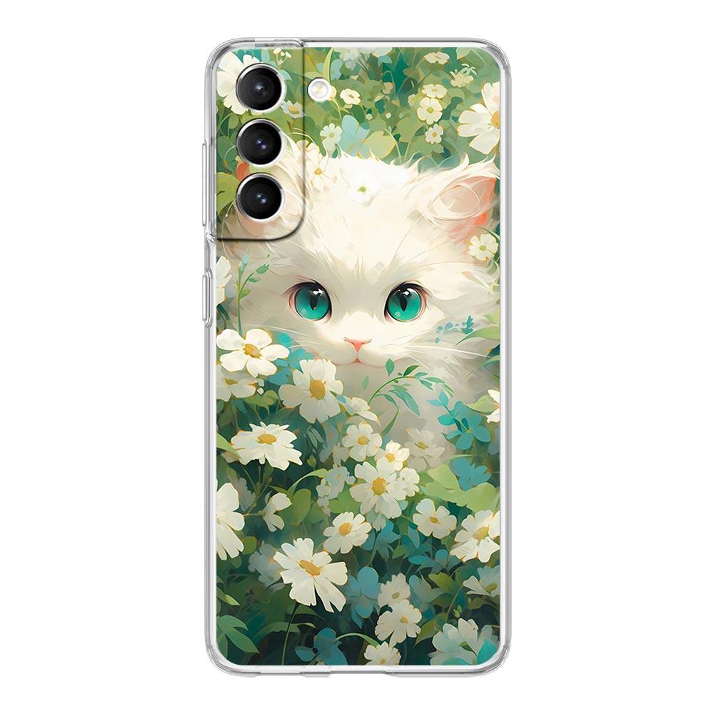 Мультяшный милый кот Арт мода Чехол для телефона Для Samsung Galaxy S24 S23 S22 S20 Ultra S21 FE 5G S10 S9 Plus S10E S8 Прозрачный чехол