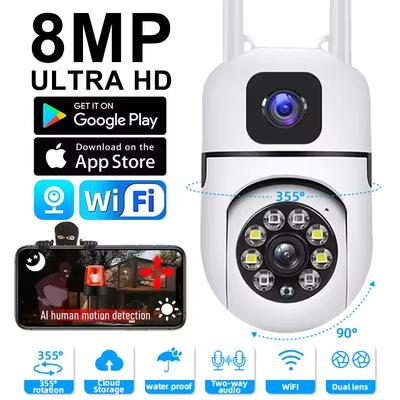 8-мегапиксельная HD IP Wifi камера с двумя объективами, беспроводная наружная PTZ-камера, цветное ночное видение, домашний радионяня, автоматическое обнаружение движения