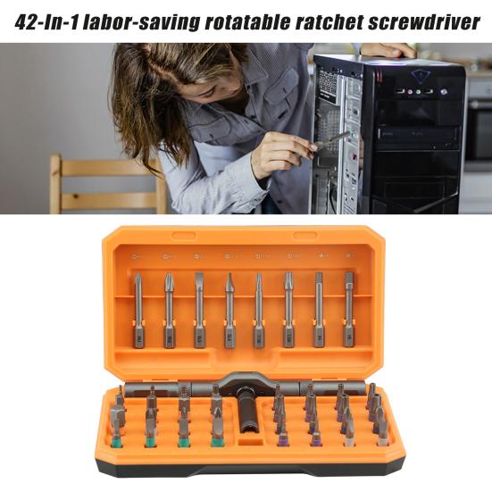 42-in-1 Magnetic Screwdriver Set with Ratcheting Handle Ergonomic Design High Hardness Multi Bit Magnetic
