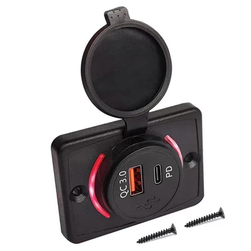12-24 В PD QC3.0 USB-розетка для автофургона, USB-розетка, панель 18 Вт, быстрая зарядка, автомобильное зарядное устройство со светодиодной подсветкой для автомобиля, автобуса, грузовика, лодки, квадроцикла, автофургона