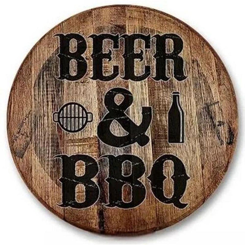 Металлический Плакат Круглый BBQ Пиво Уличный Настенный Арт Декор