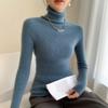Женский свитер из кашемировой шерсти с высоким воротником, однотонный, на шнуровке, облегающий, тонкий вязаный пуловер, для осени и зимы.