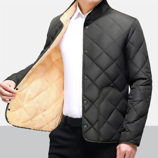 Мужское зимне-осеннее пальто с толстым плюшевым подкладом, воротник-стойка, защита шеи, теплый длинный рукав, чистый цвет, большой размер, мягкий однобортный кардиган с карманами