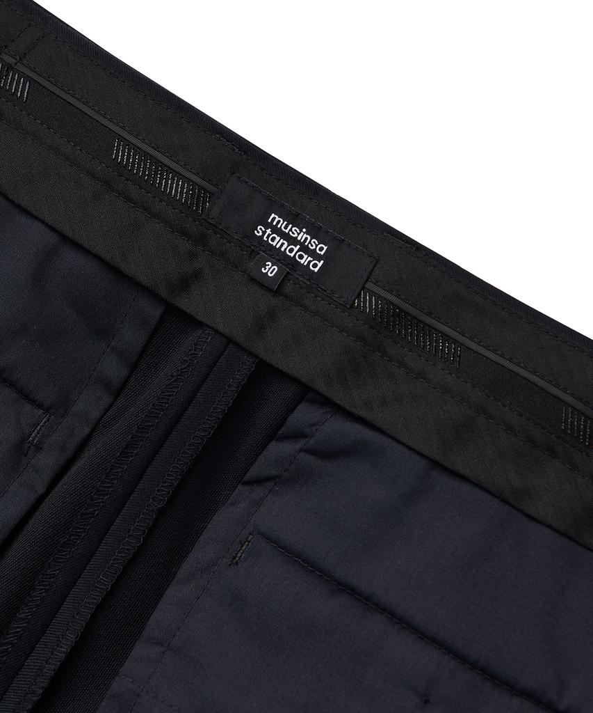 MUSINSA STANDARD Wool Blend Semi-Wide Hidden Elastic Waist Slacks [Navy]