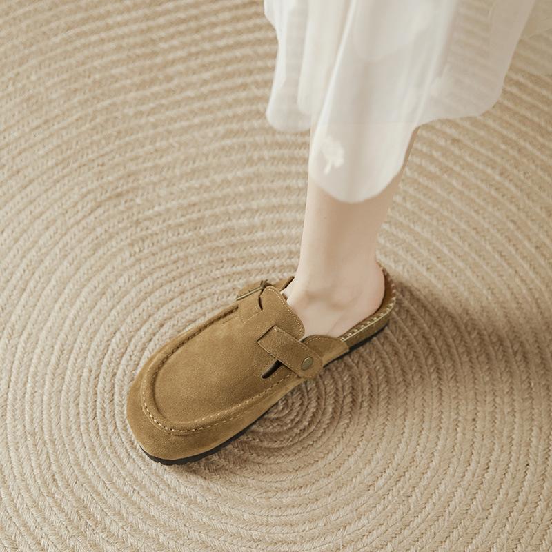 Модные женские тапочки с закрытым носком 2024 года из коровьей замши, сандалии-сабо для женщин, сандалии ручной работы в стиле ретро для сада, сандалии-сабо, сандалии-сабо