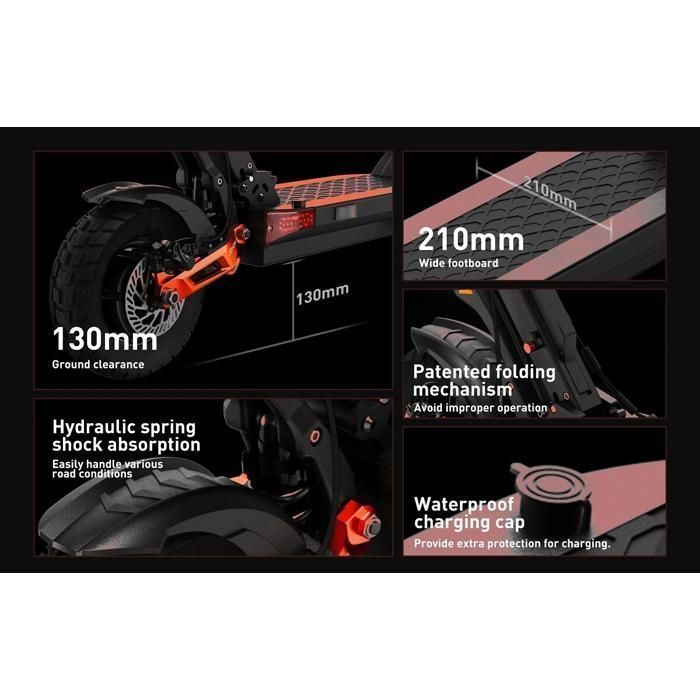 Joyor T10 - Trottinette électrique - 2000 W - roues de 10 pouces - batterie 60 V 18 Ah - Max 60KM/H - autonomie de 75 km.