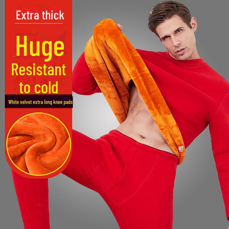 Мужской и женский термобелье из плотного бархата для людей среднего и пожилого возраста - однотонный зимний комплект