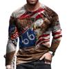 American Flag Print Long-Sleeved Men's T-shirt Spring Autumn Loose Tops Casual Fashion All-Match O-Neck Men Clothing 5XL EU Size