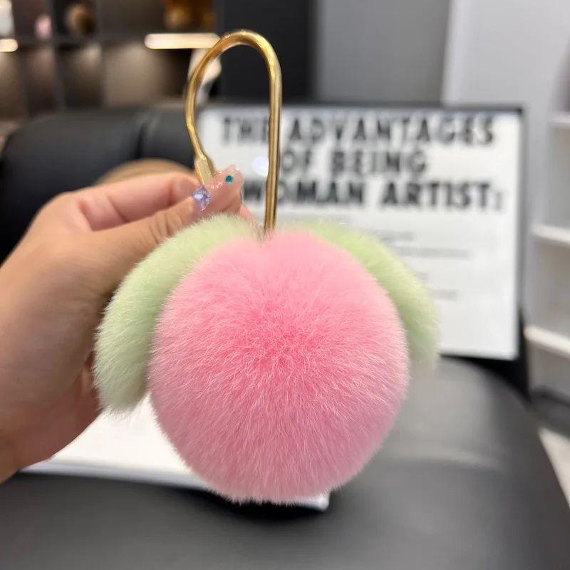 Cute Furry Grape Keychain High Quality Fluffty Fruit Keychain Kawaii Soft Fur Plush Peach Keyring Bag Pendant Custom Accessories