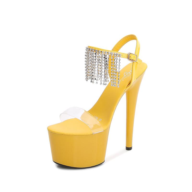 Женские туфли на шпильке. Сексуальные подиумные модные сандалии с бахромой. Серия 181. Каблук 16,5 см. Платформа 7 см LFD.