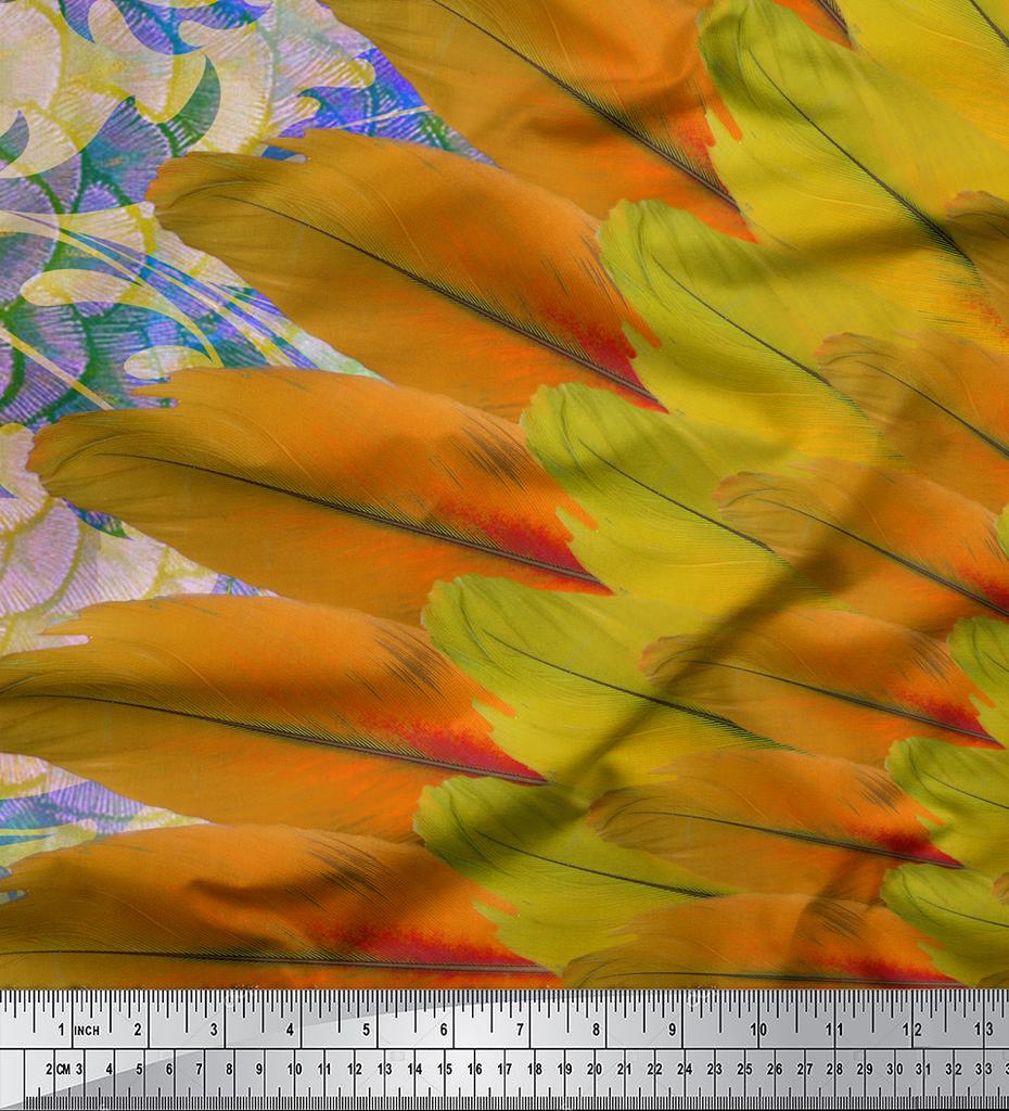 Soimoi Японская креп-сатиновая ткань с цветочным принтом и перьями, декоративная ткань с принтом, 42 дюйма