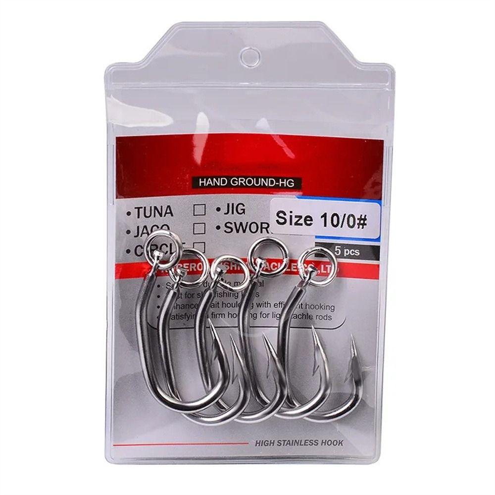 5Pcs Stainless Steel Circle Fishing Hooks Barbed Big Game Hook Tuna Fishhooks  Boat Sea Fishing