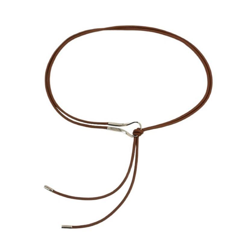 Brown Thin Leather Waist Belt Vintage Smooth Gold Buckle Adjustable for Female Cocktail Party Wear
