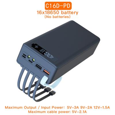 C16D 5V USB Двойной USB 16*18650 Корпус Power Bank C16D с 4 проводами Светодиоды Освещение DIY Съемная коробка QC3.0 Зарядка Аккумулятор Хранение Ящики