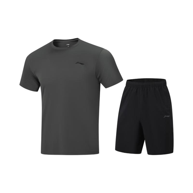 Li-Ning Мужской спортивный костюм с коротким рукавом и шортами, лето 2026, AWBW087