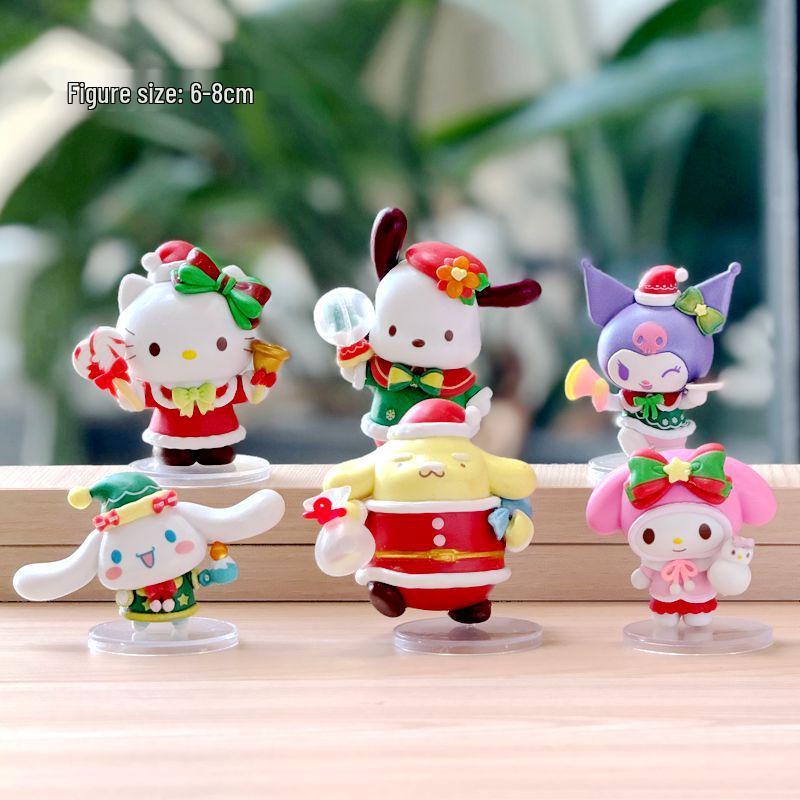 6 рождественских фигурок Sanrio: Ручная роспись милых кукол My Melody и Kuromi для девочек
