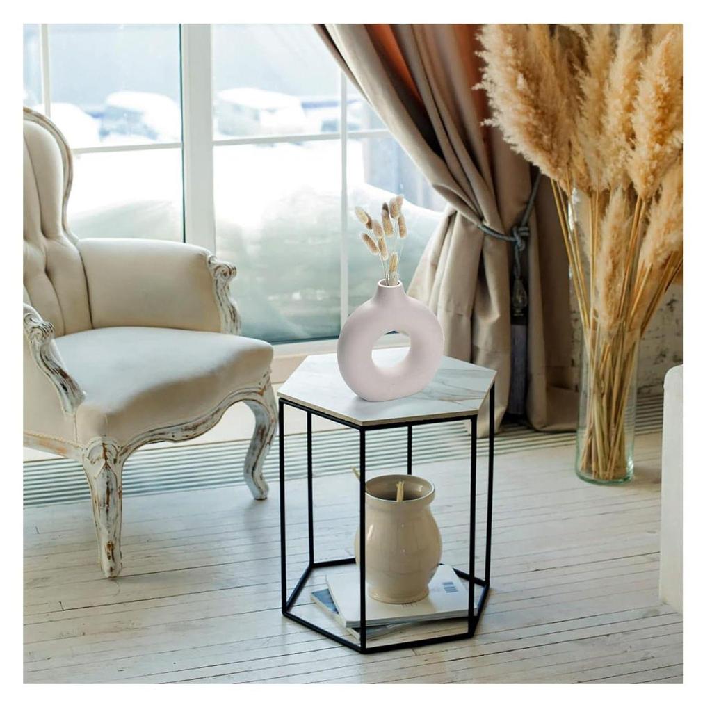 New Ceramic Donut Vase, Pampas Grass Flower Vase, Home Decor Centrepiece for Office or Gifts - (White, 6 Inch)