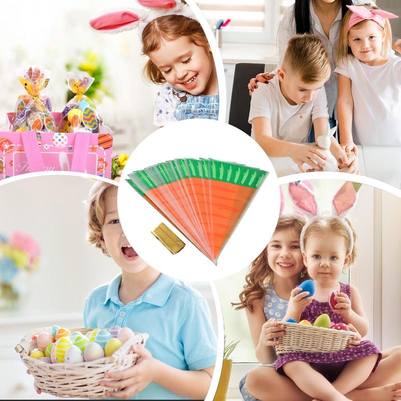 Carrot-Shaped Goody Bags 20X Easter Candy Treat Cone Bags with Twist Ties Easter Candy Triangle Bags for Cookies Chocolates
