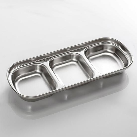 Поднос из нержавеющей стали с 3 отделениями, легко моется, штабелируется, соусница, органайзер, подставка для посуды
