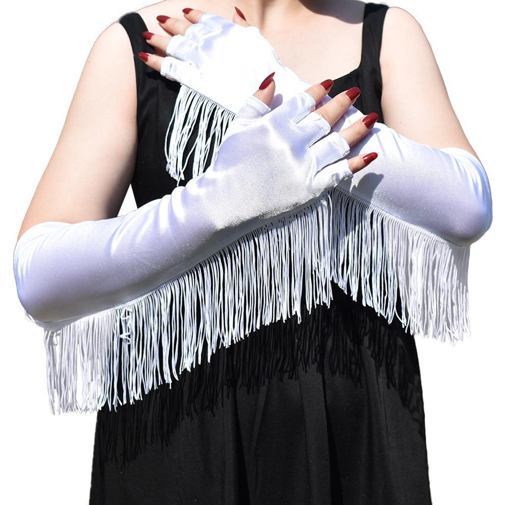 Musical Lady Long Gloves Stretch Stage Dance Mittens Simple Fringe Tassel Gloves Performance Party