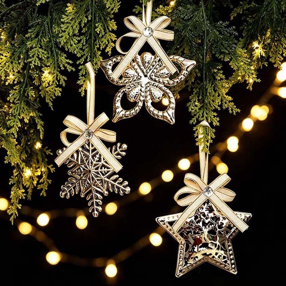 Tinplate Material Metal Christmas Ornaments Crystal Drop Tinplate Star Snowflake Family Homes