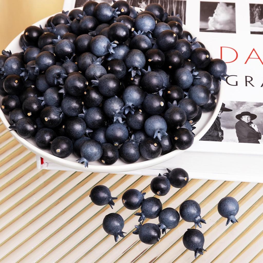 Crafare 60Pcs Artificial Blueberries - Lifelike 0.6" Frosted Fake Blueberry, Fake Fruit for Store Displays, Cake Shops, Vase Fillers & Photography