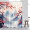 Ink Landscape Shower Curtain Abstract Mountain Water Red Floral Birds Chinese Style Bath Curtains Home Bathroom Decor with Hooks